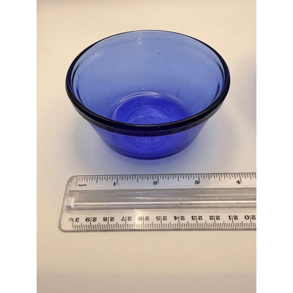 Cobalt Blue Glass Custard Cups Ramekin Set 2 Prep Bowls 6oz Vintage Blue